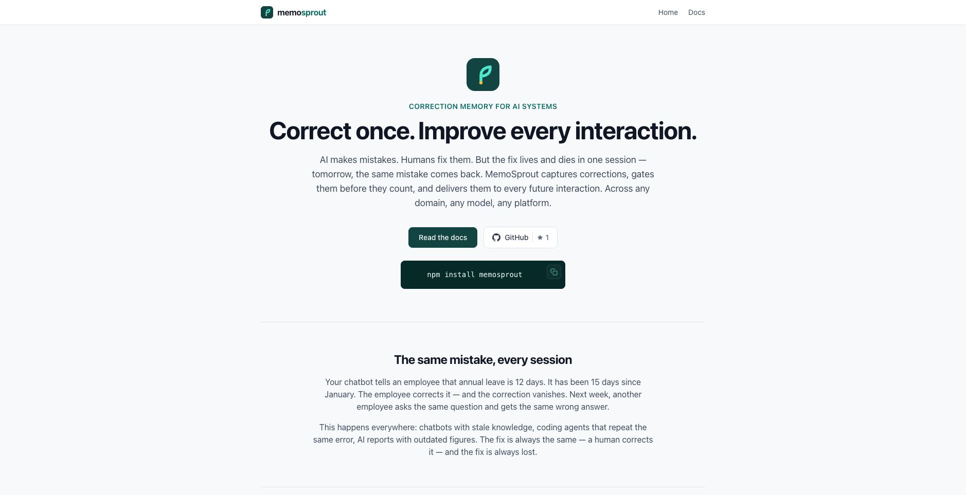 MemoSprout landing page